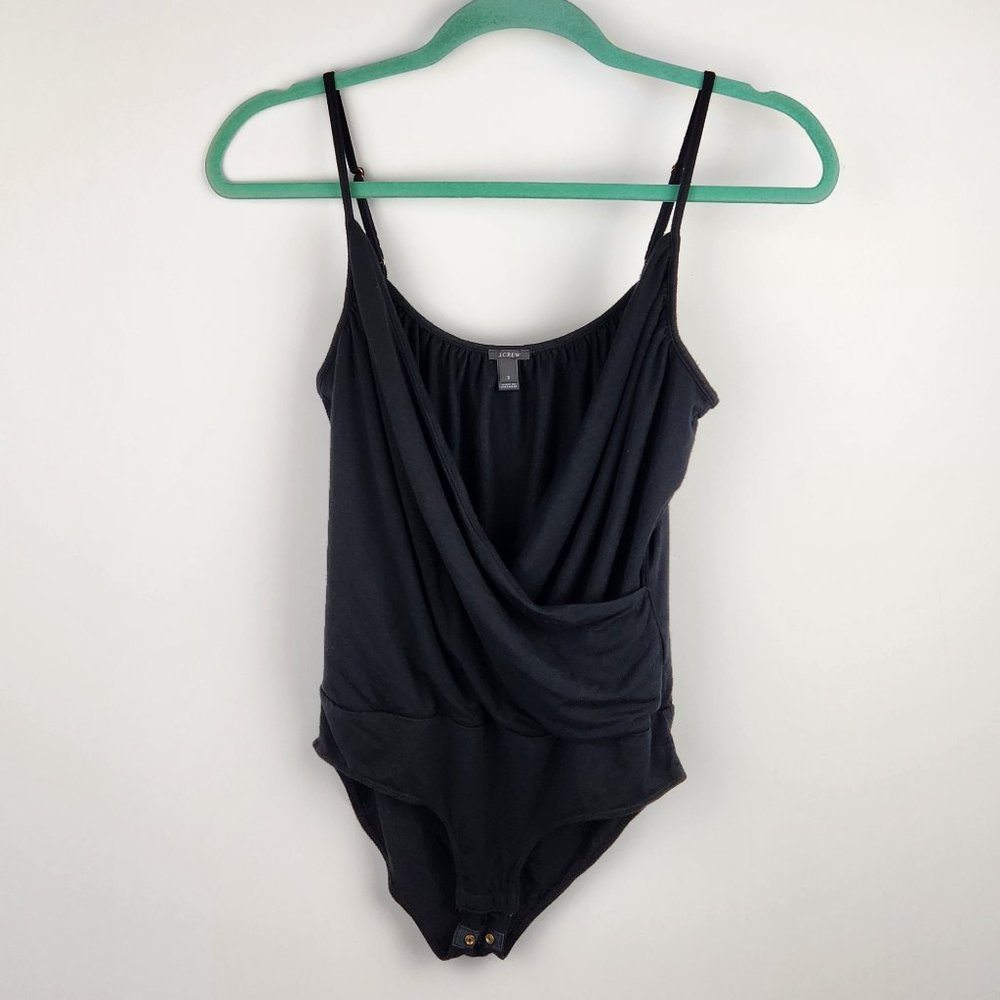 J. Crew Black Soft Stretchy Drapey Wrap-Front Cami Bodysuit sz S